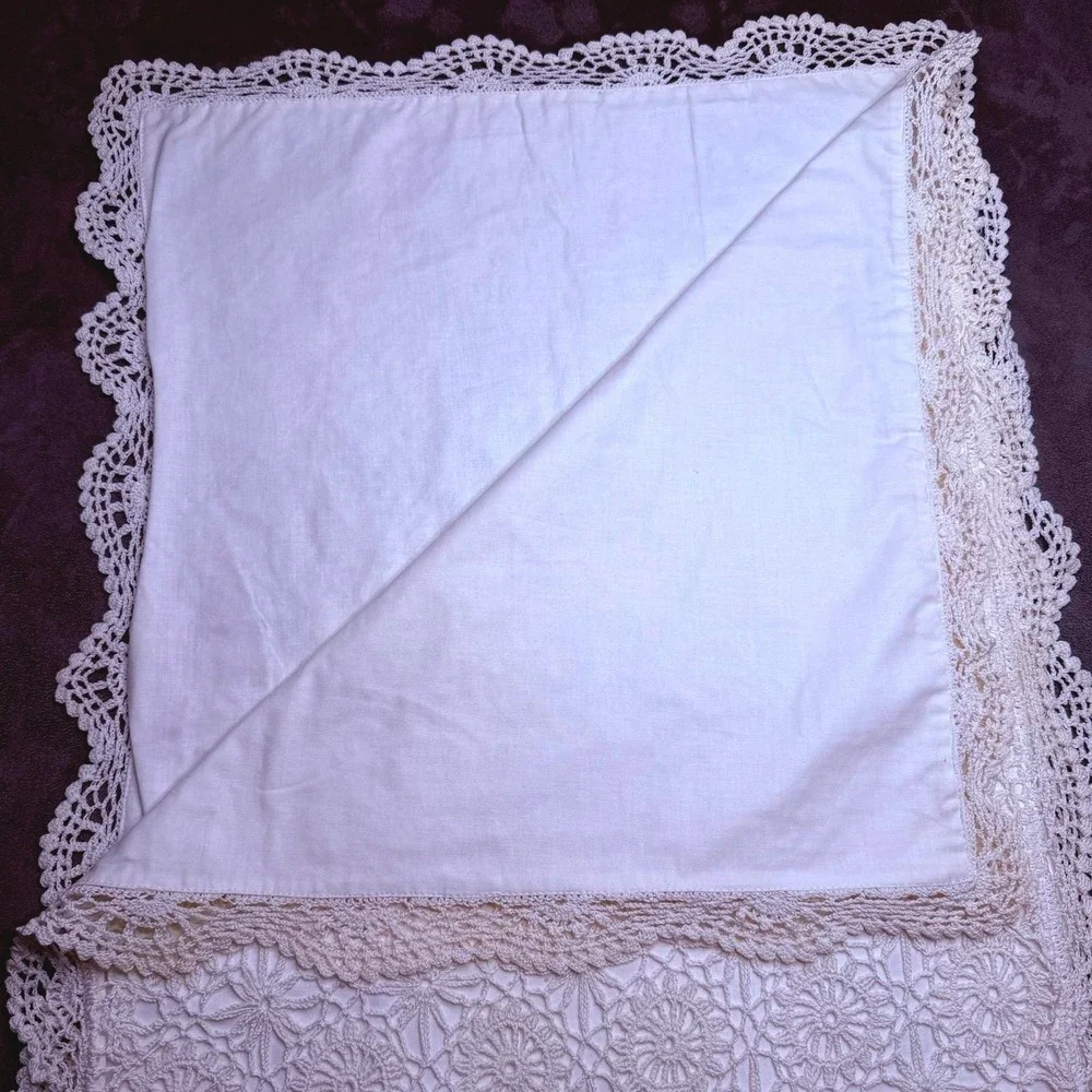 Vintage Crocheted Cotton Pillow Sham Set Ivory Cottage Boho Victorian‎ New 20x30